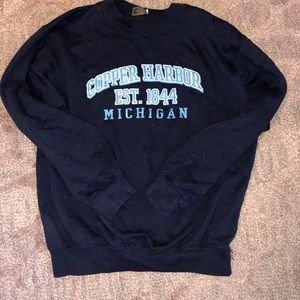 navy blue crewneck sweatshirt